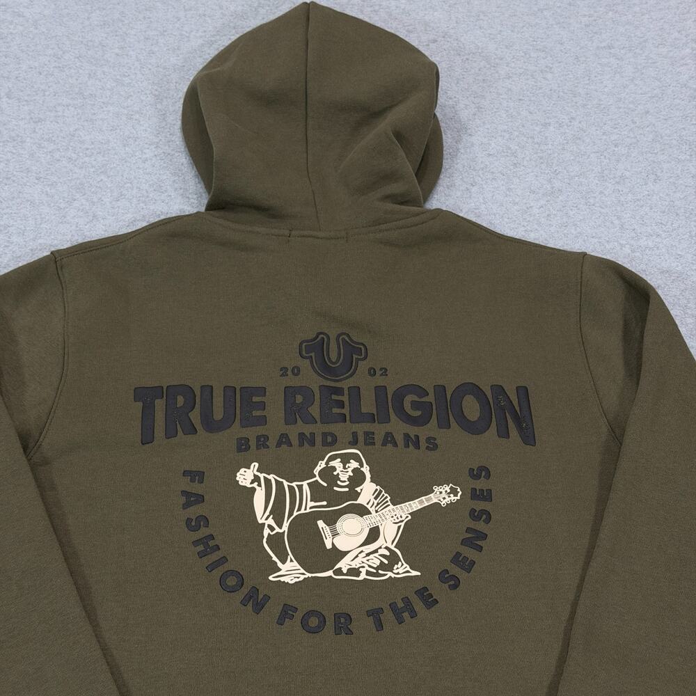 True Religion Core Zip Up Hoodie Mens Medium M Kalamata Olive Green Buddha NWT